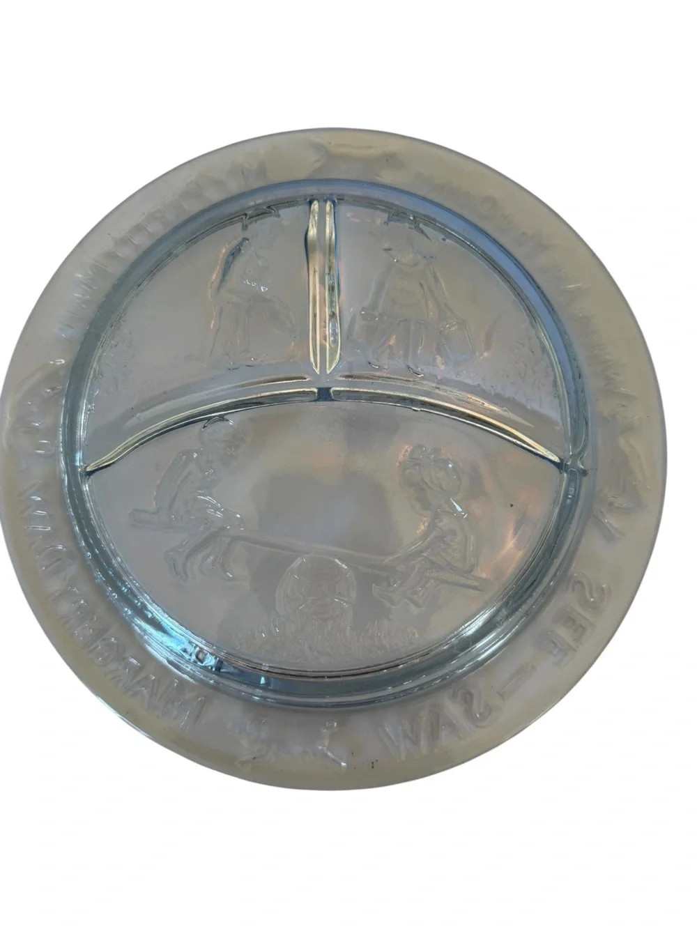 Tiara Translucent Blue Children's Nursery Rhyme Divided Plate, Bowl & Cup Set